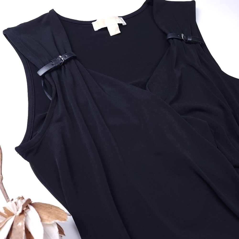 🔴 Michael Kors Black Poly Rouged Side Slip Dress sz S - Picture 2 of 7